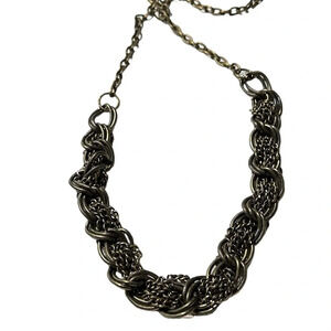 Antique gold loopy braided chain links fixed 30 inch length necklace